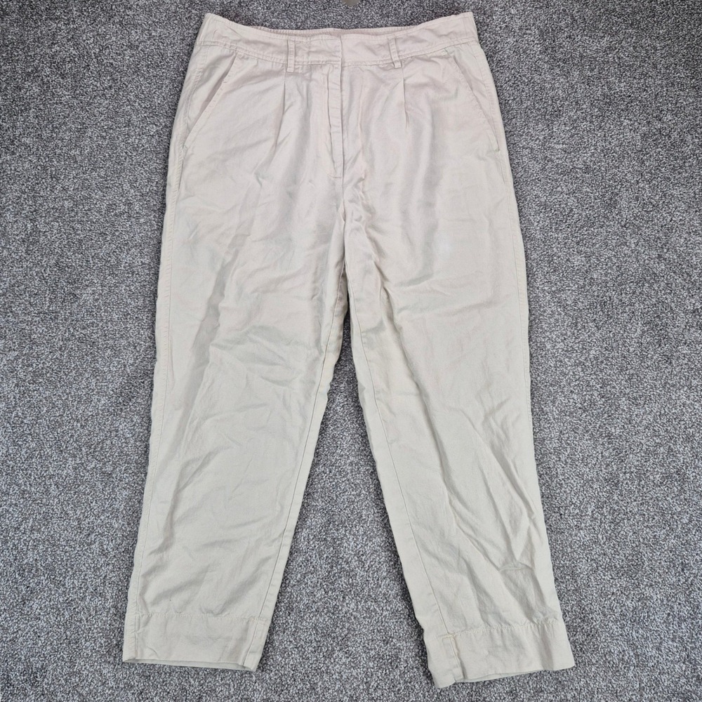 Quince Drapey Twill Trouser Womens 12 Oatmilk Beige Tencel Linen Pleated Pants